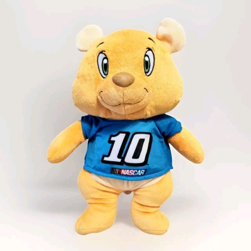 KELLYTOY #10 Stewart Haas Nascar Yellow Bear Blue Shirt Stuffed Animal Plush 1